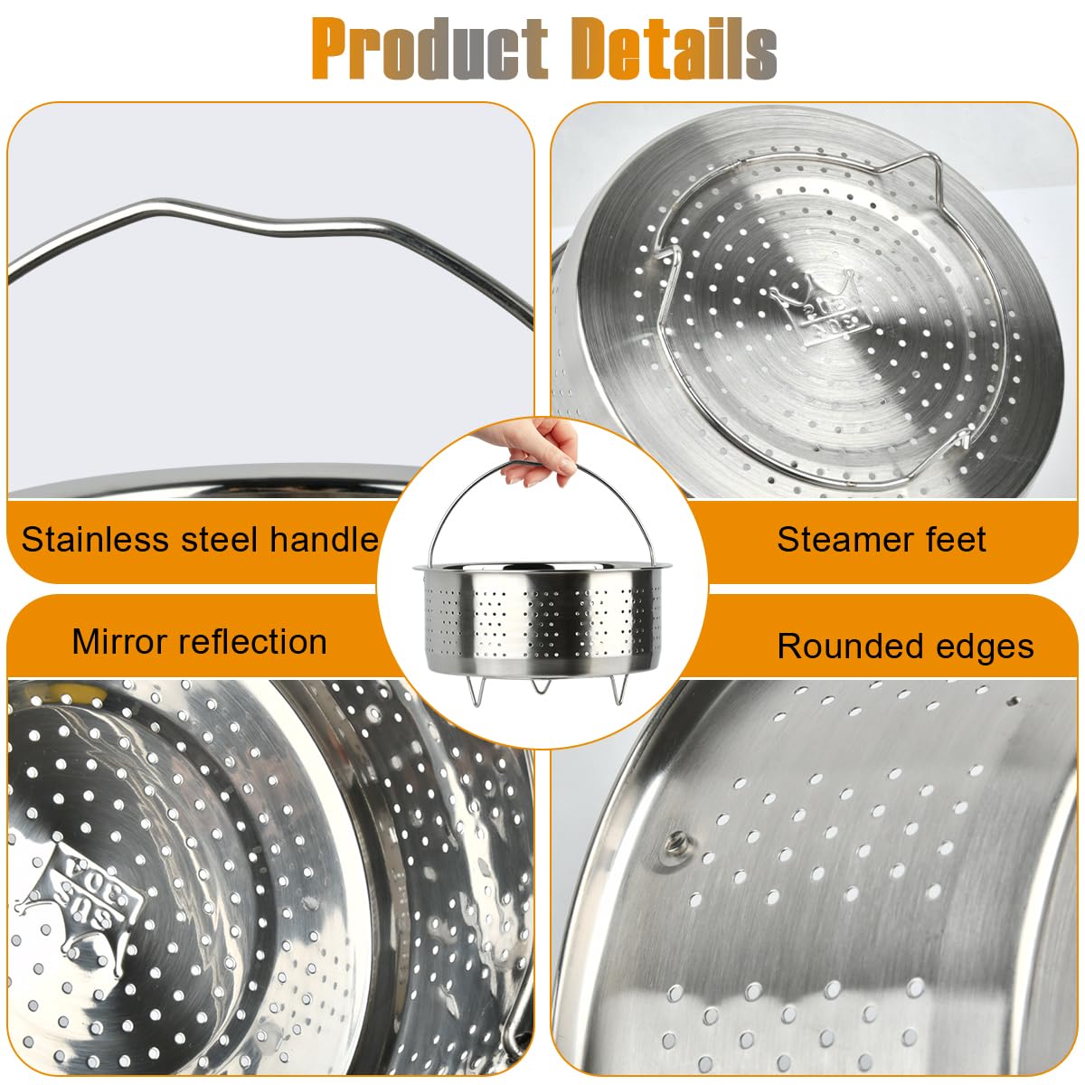 Cesta de Vapor Acero Inoxidable, TIMESETL Cesta de Vapor de Olla Arrocera, Cesto Accesorio para Cocción, Vaporeras, Cesta de Vapor Inoxidable con Asa, para Arroz, Verduras, Patatas, Huevos
