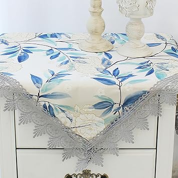 2PCS Small Square Jacquard Tablecloth 26 x 26 Inches Lace Flower Embroidery Nordic Style Table Cover for End Table Beside Table Cabinet Home Decoration