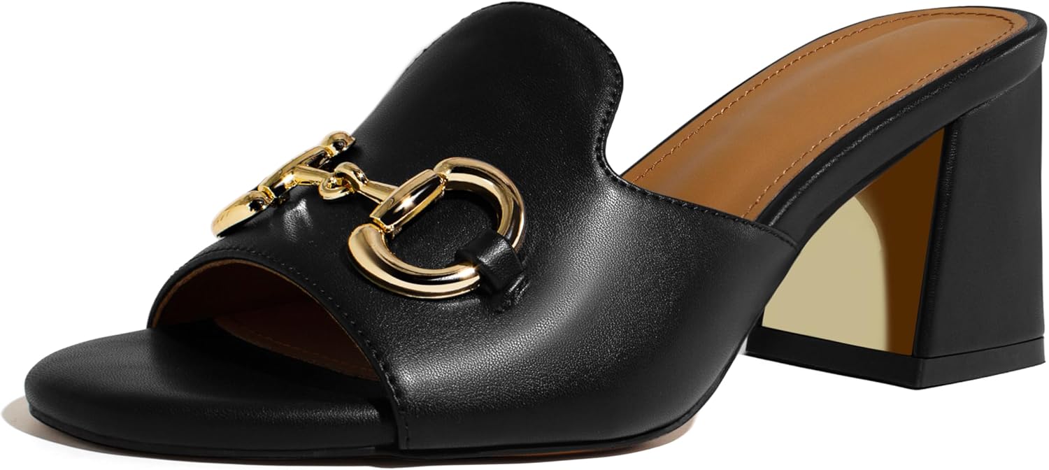 anteikira Women's Square Open Toe Buckle Sandals Slip On High Chunky Block Heel Mules Backless High Heeled Sandals for Women Fashion Summer Heels