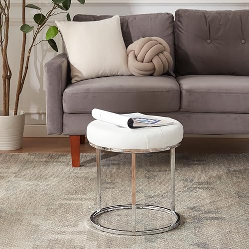 Miniatura 4 de DUHOME Taburete otomano de piel sintética, silla de tocador, reposapiés, taburete de maquillaje con base de metal para sala de estar, dormitorio,