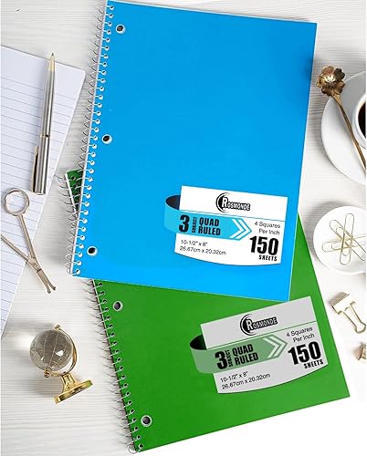 Miniatura 9 de Cuadernos de espiral de 3 materias a rayas, paquete de 3, 300 páginas (150 hojas), 8 x 10-12 pulgadas, cuadrícula en espiral para la escuela y la