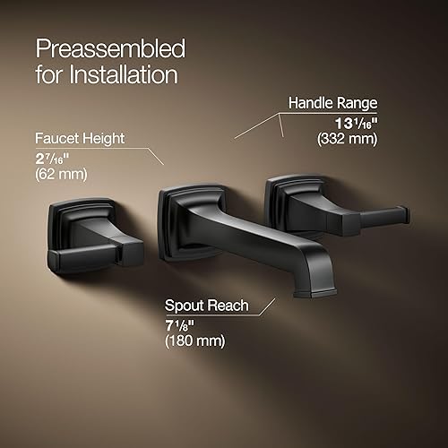 Miniatura 4 de KOHLER T26432-4-BL RIFF Molde de grifo de lavabo de baño para montaje en pared, negro mate