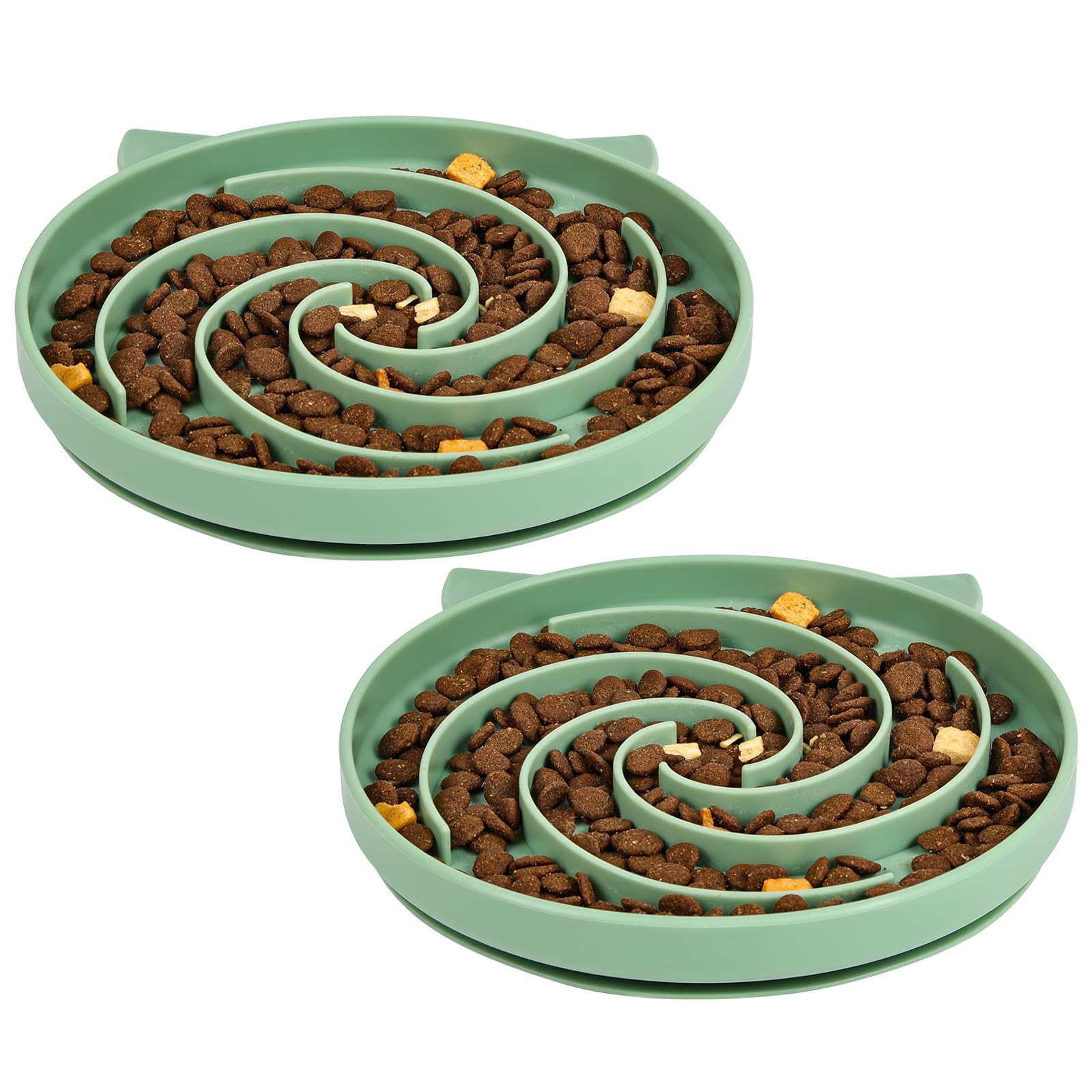 Alaoo Silicone Slow Feeder Cat Bowl, 2Pcs Anti Choking Puzzle Cat Food Bowl with Non-Slip Base, Silicone Dog Feeding Bowl for Puppies & Cats, Military green+Military Green