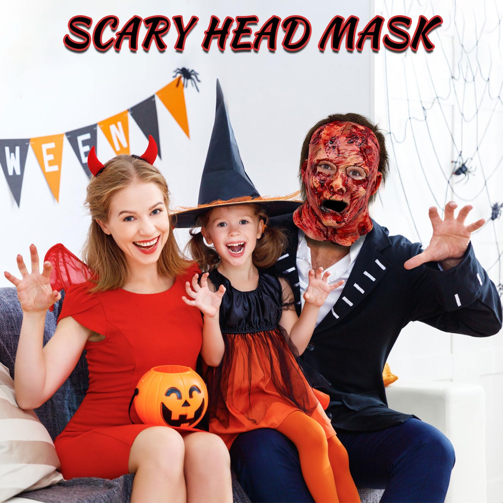 BEJOYFMY Scary Head Mask with Scars on Face, Horror Latex Adults Mask Headdress for Halloween Cosplay Party Props - Image 3