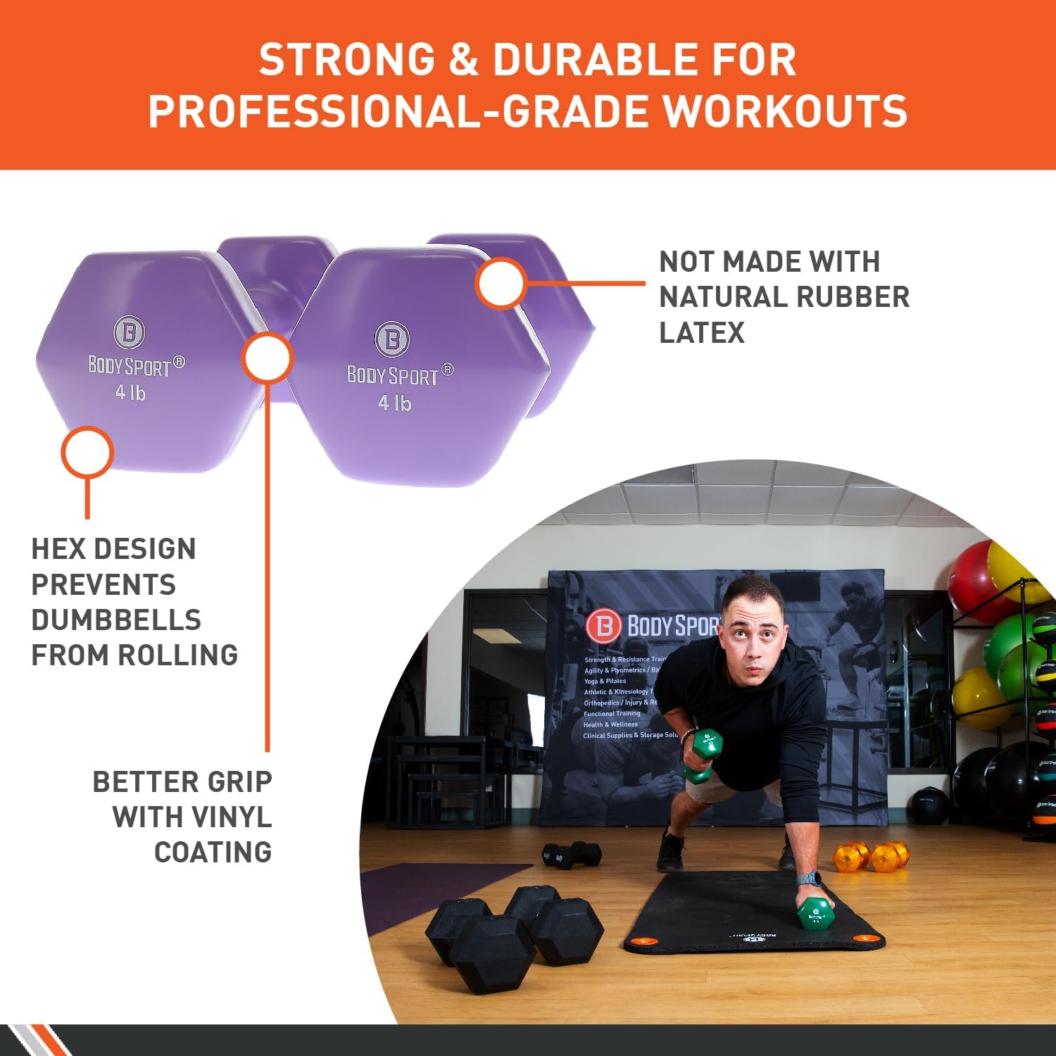 Body Sport Vinyl Dumbbell Hand Weight – Dumbbells for Exercises – Strength Training Equipment – Neoprene Dumbbells – Home Gym Accessories – Weight Training – Pair