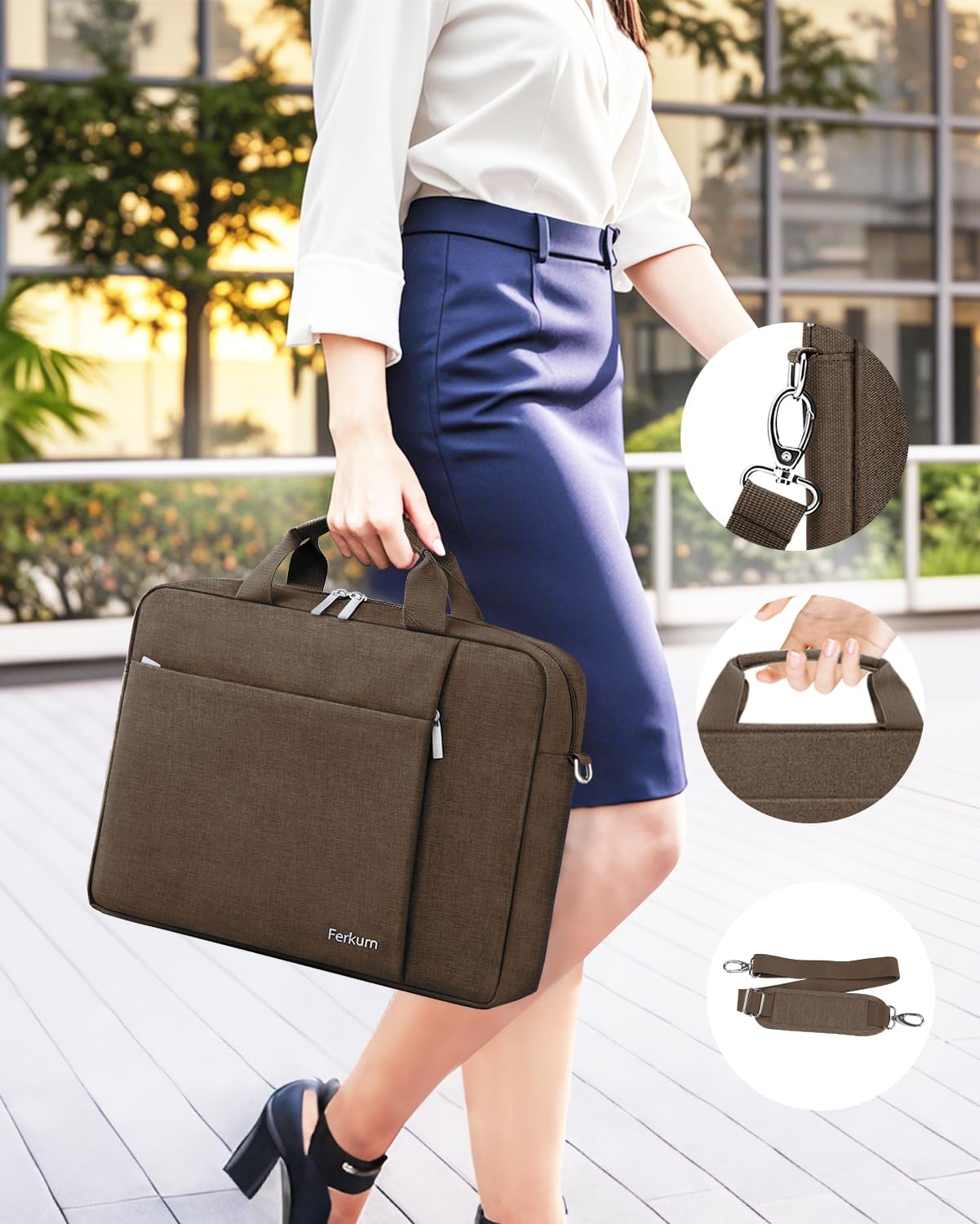Ferkurn Laptop Bag Case for Women Men Computer Bag Compatible with HP Envy Pavilion Omen/LG Gram/MSI/Dell Inspiron XPS/Lenovo/Acer, Shoulder Strap Carrying Messenger Briefcase, Brown, 17 17.3 Inch