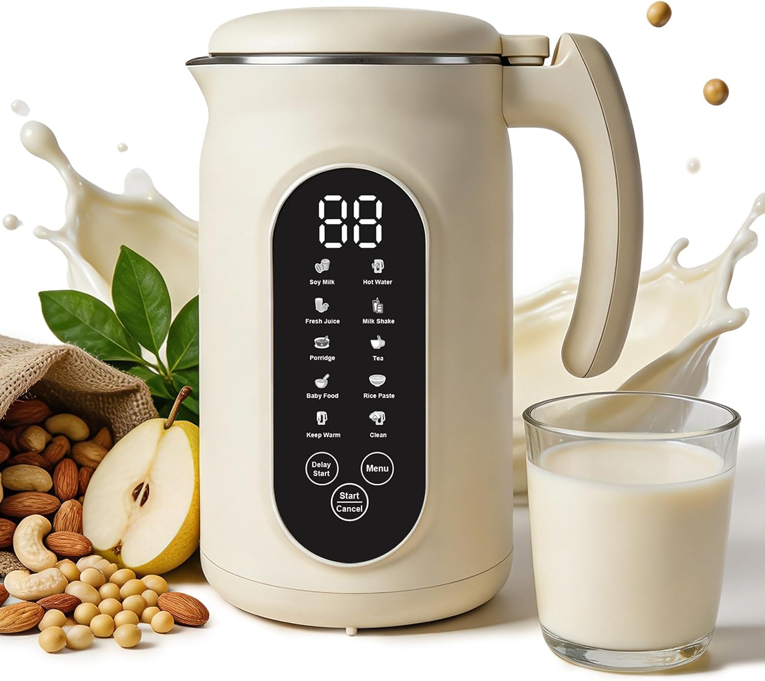 Upgraded 10-in-1 Smart Soy Milk Maker, 40oz Large Capacity Nut Milk Maker for Almond, Oat, Soy, Juice, Soup Maker & Milkshake, with Delay Start/Keep Warm/Self Cleaning