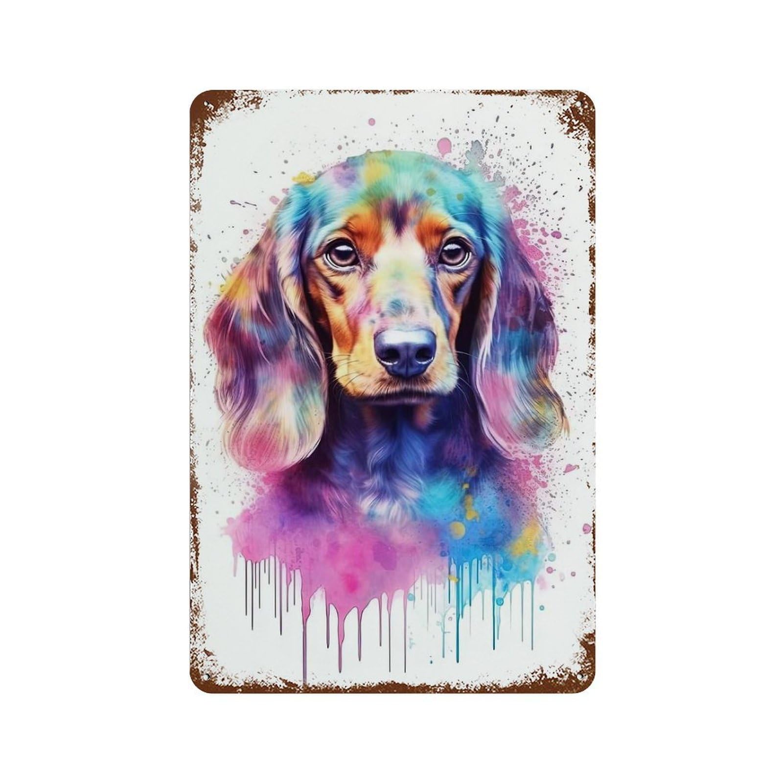 Vintage Rust Metal Sign with Baby Dachshund Puppy Dog Design 11.8"x7.9", for Office, Studio And Wall Decor, Farmhouse Wall Decor