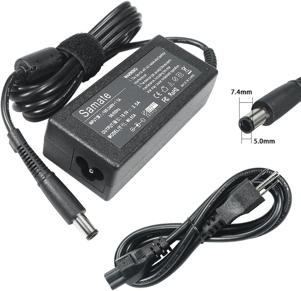 Samate 65W AC Adapter for HP Pavilion G4 G6 G7 M6 DM4 DV4 DV5 DV6 DV7 G60 G61 G72,EliteBook 2540p 2560p 2570p 2730p 2740p 2760p 6930p 8440p Laptop Power Cord Supply[18.5V 3.5A]