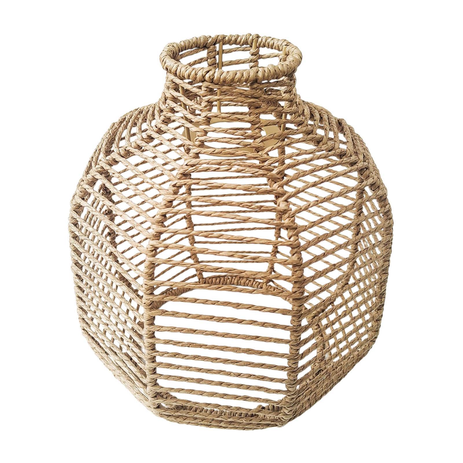 Quxvuis Light Elegant Imitation Rattan Woven Lampshade Handwoven Woven Lampshade Retro Chandelier Cover Home Decorative Accent Ceiling Fixture Cover