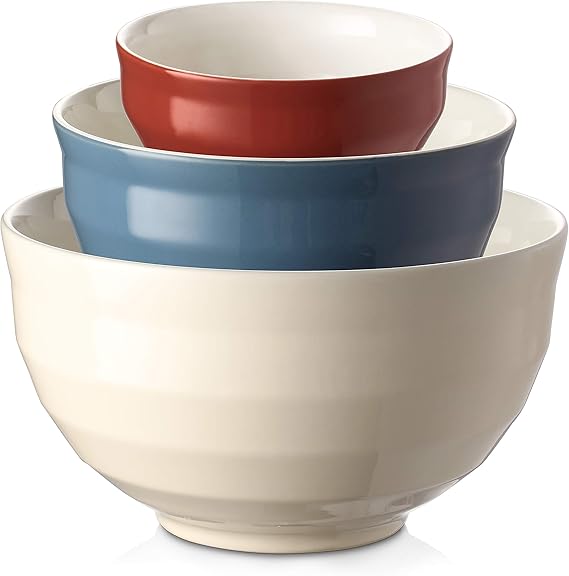 DOWAN Ceramic Mixing Bowls for Kitchen, 4.25/2/0.5 Qt Large Serving
