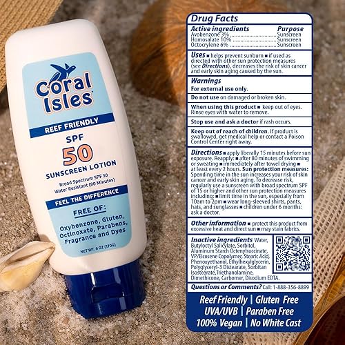 Miniatura 6 de Coral Isles Reef Safe Sunscreen SPF 50 Loción  Sin octinoxato y oxibenzona, cumple con Hawaii, sin parabenos, protección UVAUVB de amplio espectro,