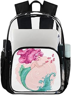 Linda mochila transparente de peixe oceano, mochila transparente impermeável de sereia fofa mochila transparente de PVC com alça de ombro reforçada para escola, trabalho, viagens, Multicor