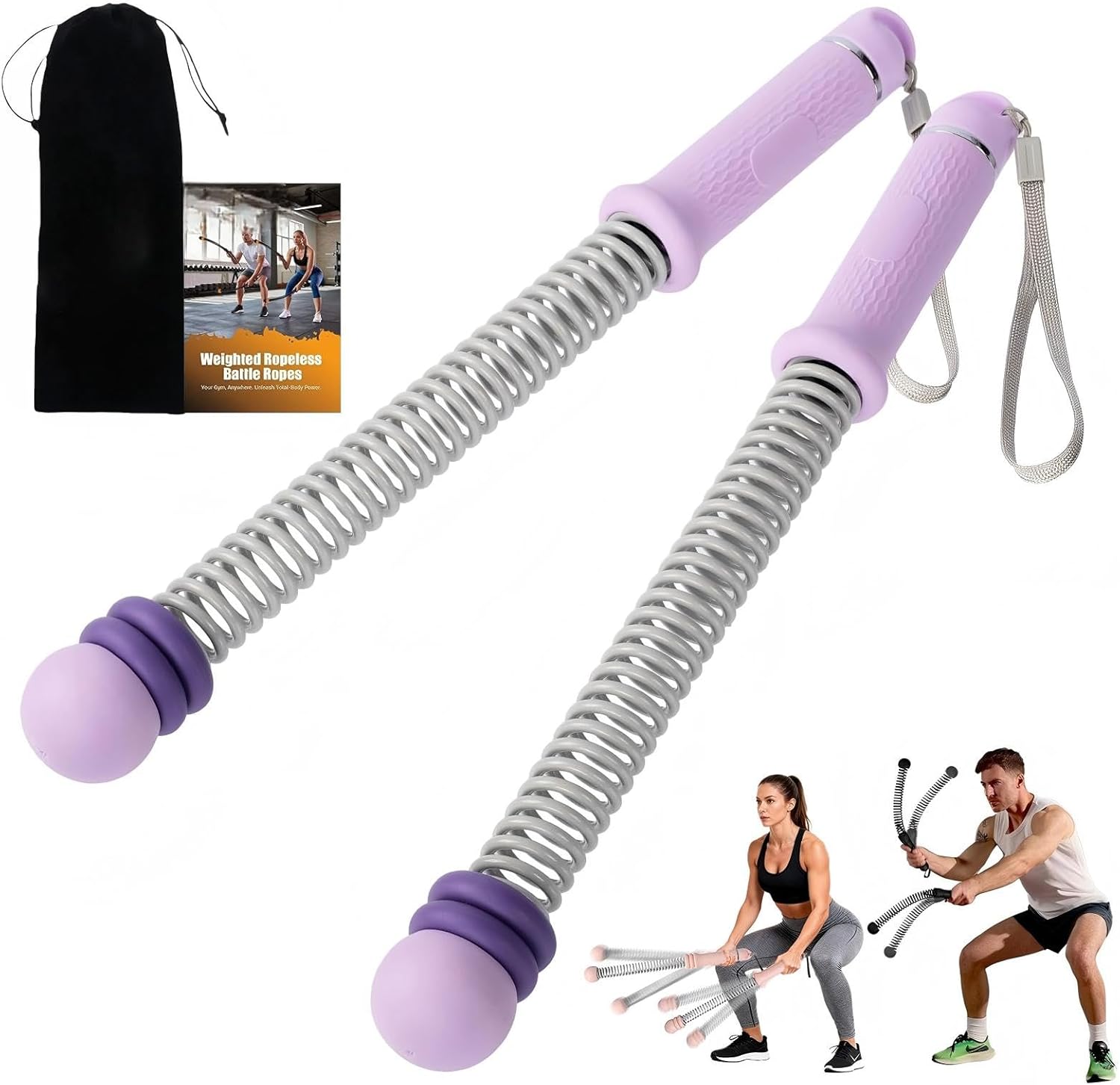 Adjustable Ropeless Battle Ropes, Weighted Cordless Battle Ropes for Home Gym, Quiet Exercise Rope with Non-Slip Handle Variable Resistance for Men Women Exercise(Purple)
