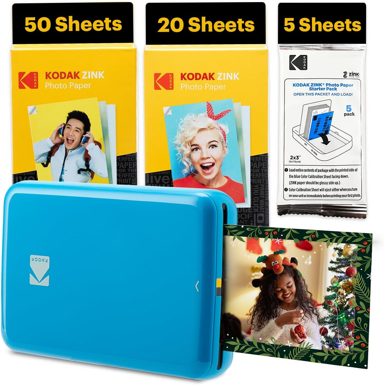 KODAK Step Instant Screen Smartphone Printer - 75 Sheet Package - Zinc 2x3 Inch Photos - Bluetooth - Blue