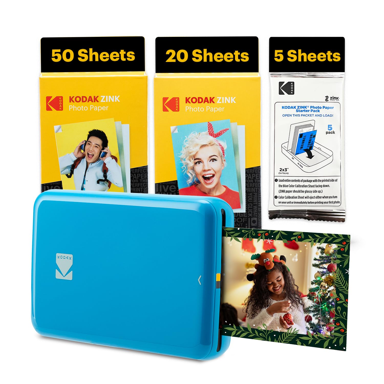 KODAK Step Instant Screen Smartphone Printer - 75 Sheet Package - Zinc 2x3 Inch Photos - Bluetooth - Blue
