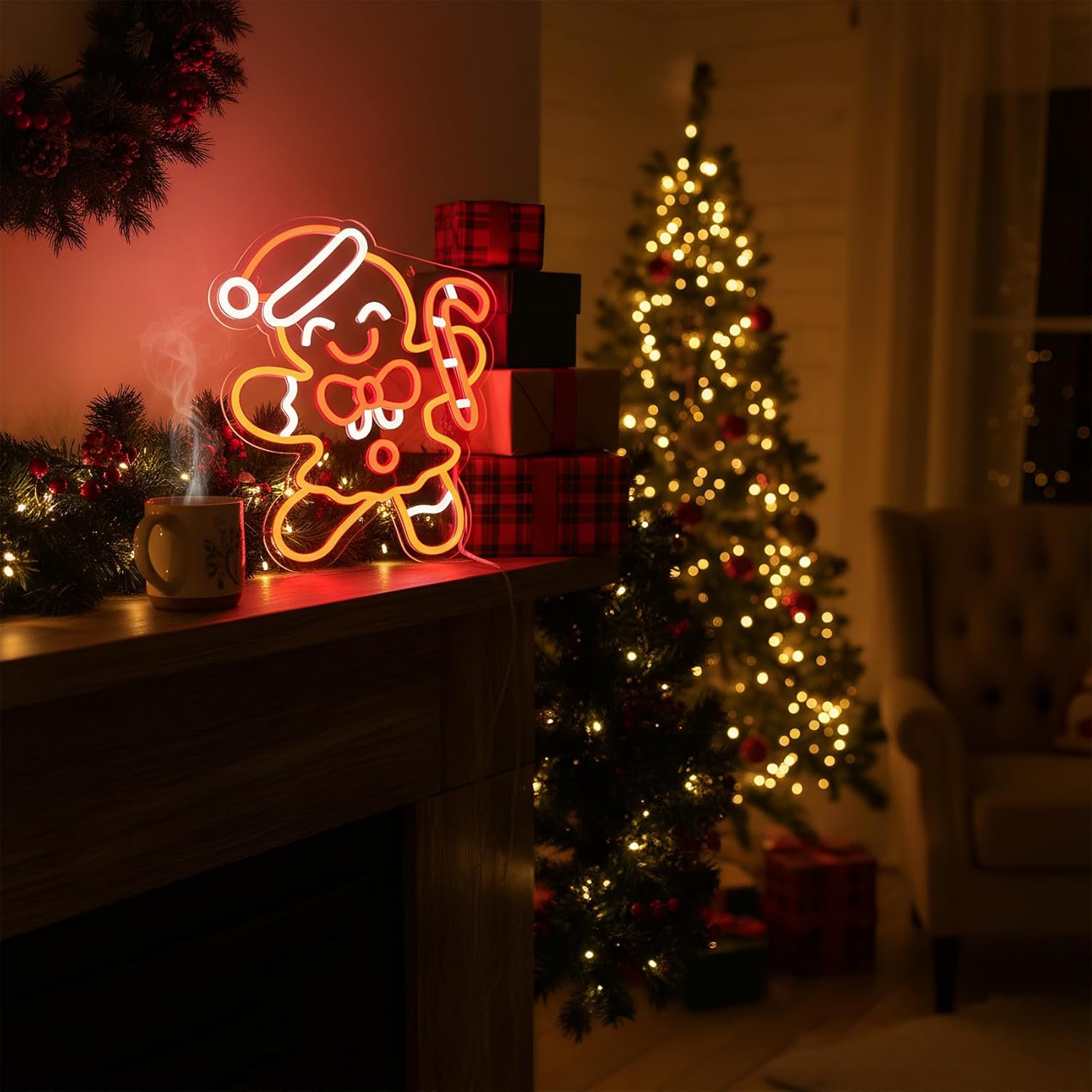 Female Gingerbread Man Neon Sign for Christmas Decor,USB Powered Dimmable Gingerbread Christmas Lights Light up Sign for Wall Decor Kids Room Living Room Gifts Xmas Party - Image 7
