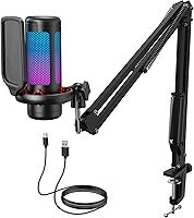 Vista 1 de TONOR Juego de micrófono de condensador vocal con brazo de brazo, equipo de grabación para PC con soporte, brillo controlable, silencio rápido