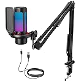 TONOR Vocal Condenser Microphone Set with Boom Arm, Recording Equipment for PC with Stand, Controllable Brightness, Quick Mute, Volume Control, USB Mic for YouTube, Twitch, Streaming, TC310+