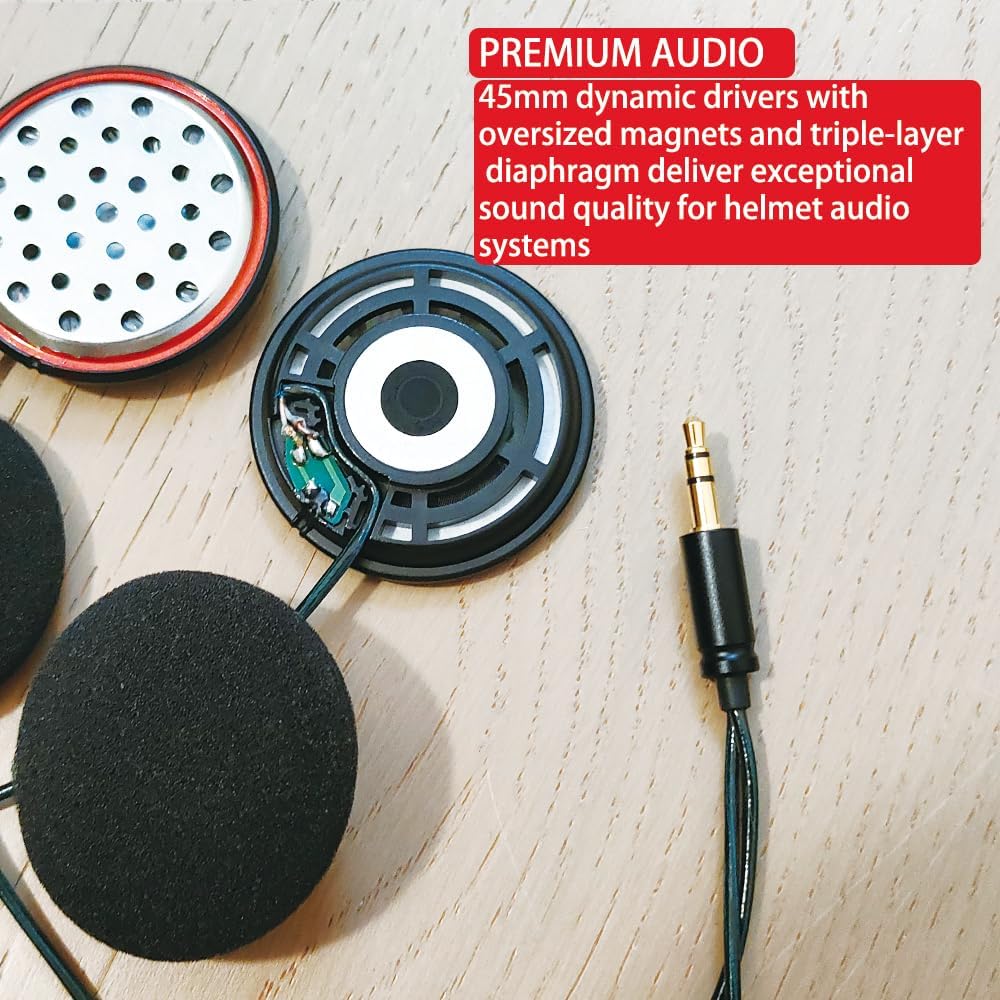 Acoustix Elite Helmet Speakers, Black, 45mm Dynamic Drivers, HiFi Crystal Copper Wire, 3.5mm AUX Compatible with Cardo Sena Headsets (ACOUSTIX Elite 45MM)