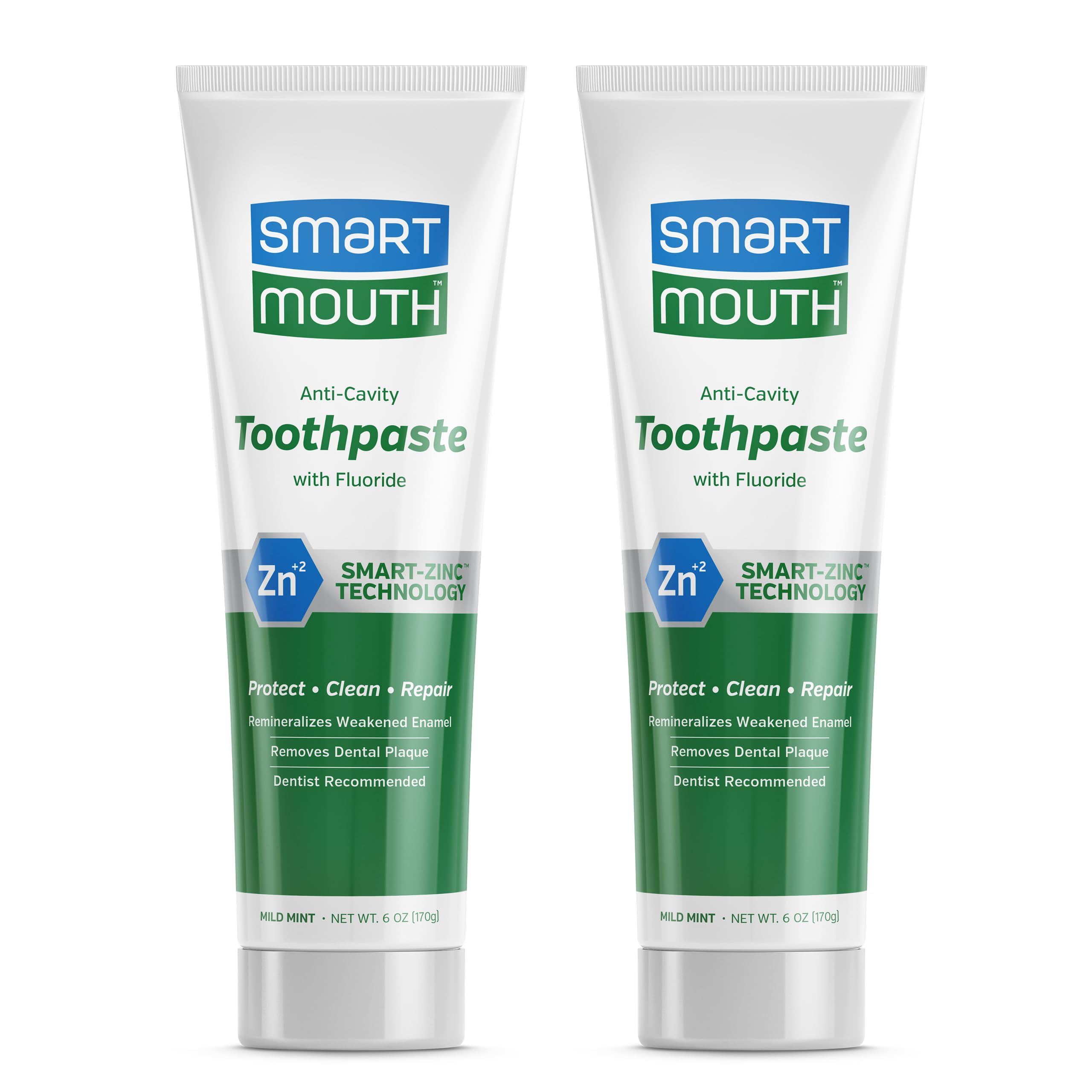 SmartMouthPremium Zinc Ion Toothpaste - Whitening - with Fluoride - Refreshing, Anti-Cavity Toothpaste for Adults - Strengthens Enamel - Mild Mint Flavor, 6 oz (2 Pack)