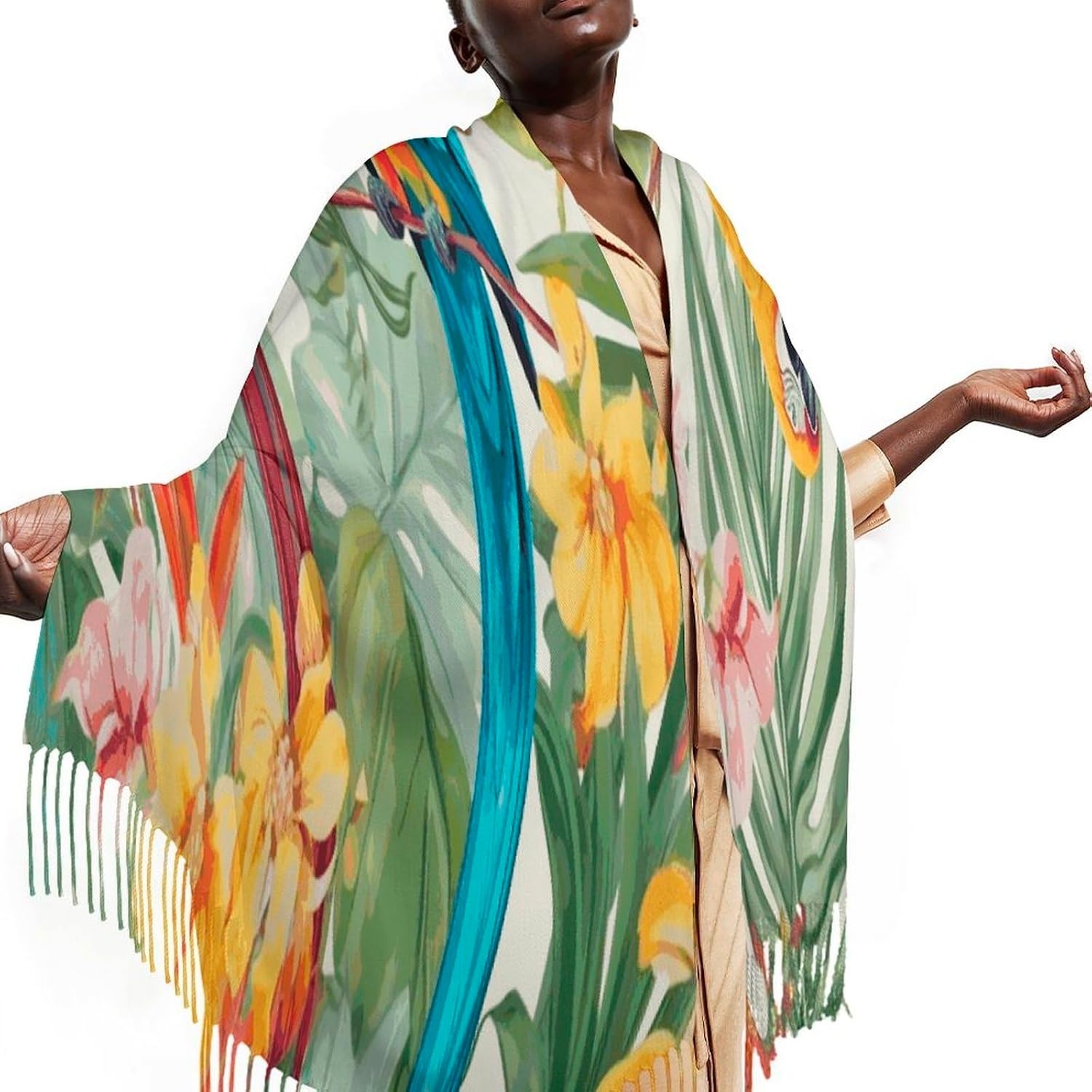 Tropical Plants And Parrots Scarf for Women Men Soft Warm Fashion Blanket Scarves Classic Cashmere Feel Scarf Long Shawl Large Scarves Cold Weather Thick Blanket Scarfs