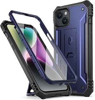 Poetic Revolution Outdoor Hülle Kompatibel mit iPhone 14 Plus 6,7 Zoll, Robuste, stoßfeste Ganzkörper-Schutzhülle mit Ständer und integrierter Displayschutz, Marineblau