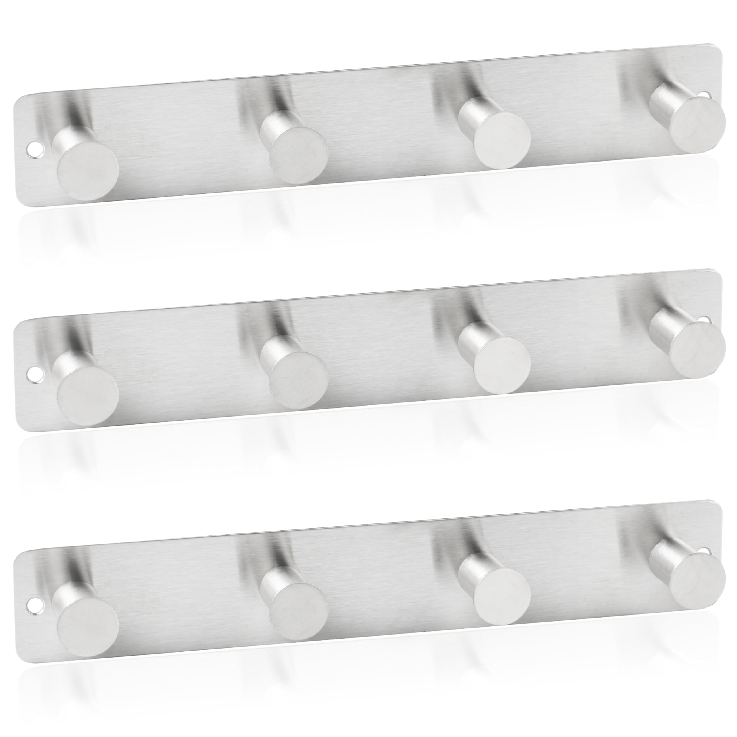 RICOO 3 x Wandgarderobe Metall Garderobenhaken MH025S-4x3 Hakenleiste 4 Edelstahl Haken zum Einhängen Garderobenhakenleiste Kleiderhaken Wand Handtuchhaken zum Bohren Garderobenleiste Metallhaken