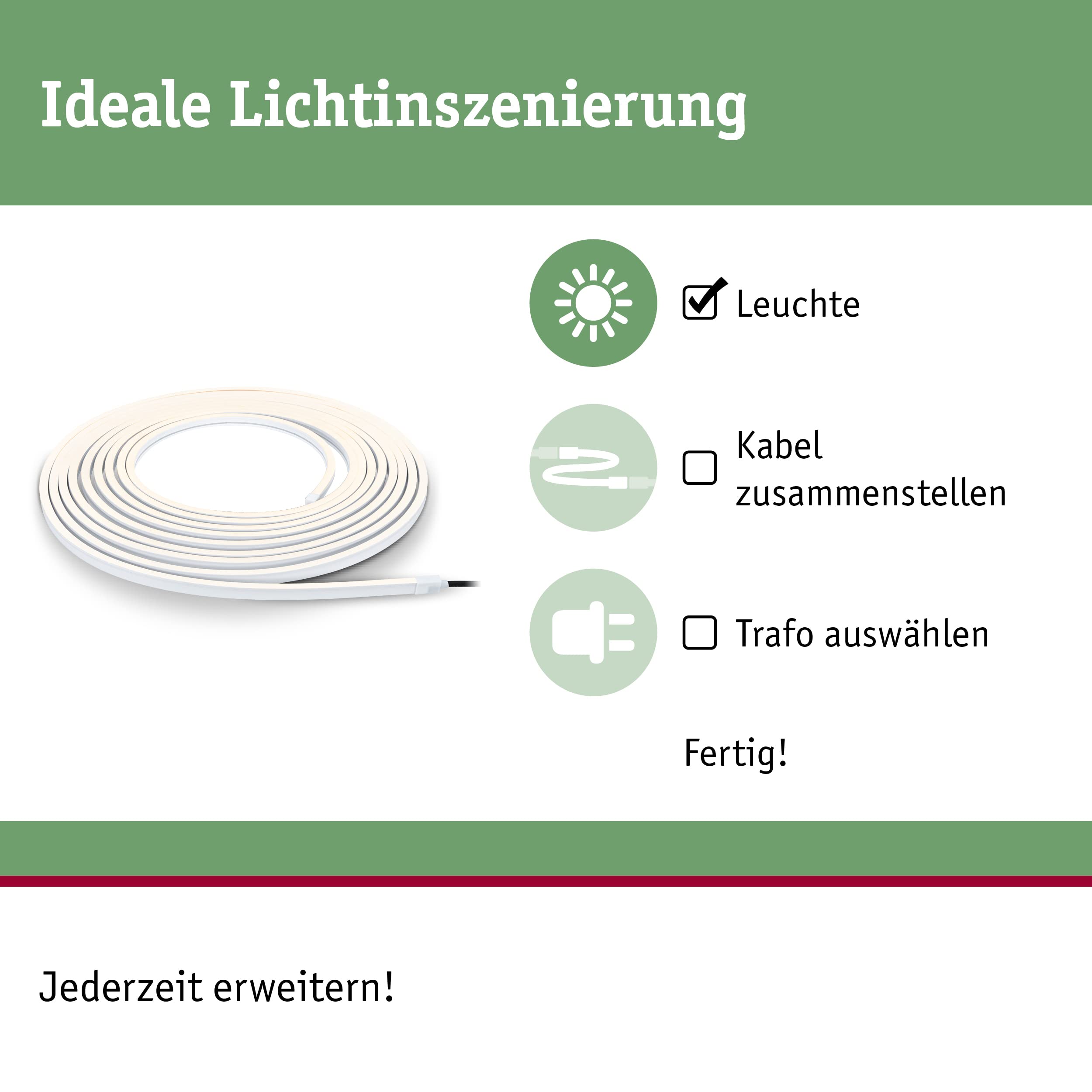 Paulmann 94681 Plug & Shine LED Außenleuchte Stripe Smooth IP68 1m incl. 1x11 W dimmbar Weiß Kunststoff 3000 K