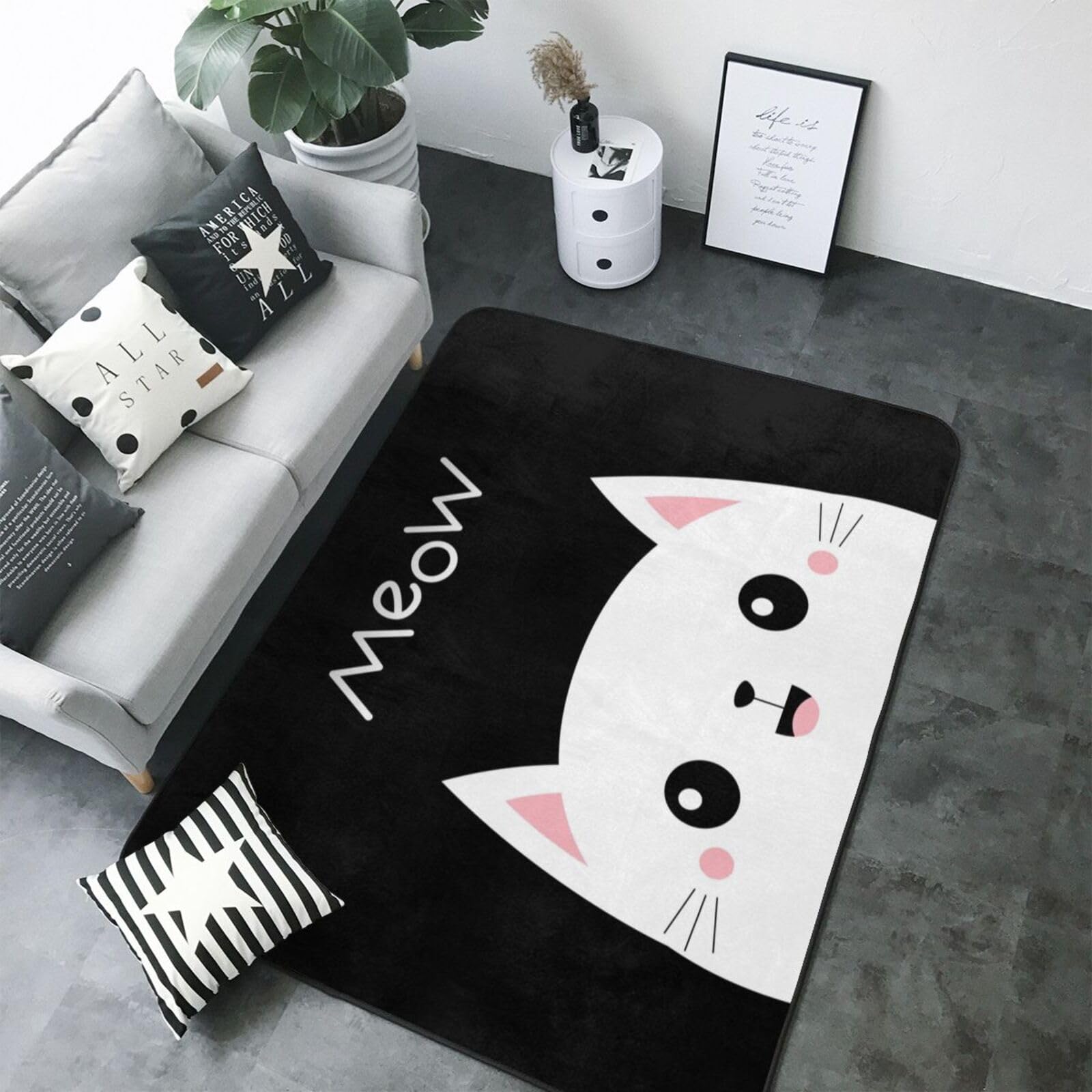 Tapis d'intérieur doux lavable grand format motif chat original pour salon moderne