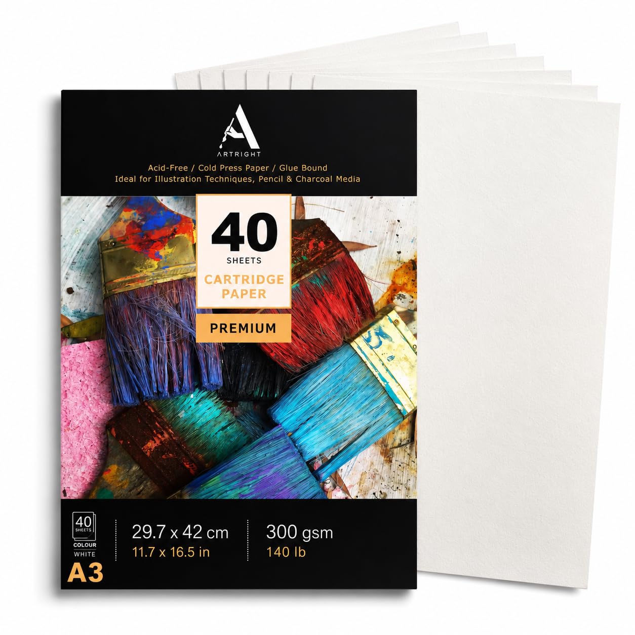 ArtRight Artists' Sketching Paper (A3 Pack of 20 Sheets, 300 GSM); Handmade Cartridge Mixed Media Sheets of 300GSM for Pencil, Charcoal and Ink Media