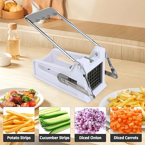 Miniatura 7 de Cortador de papas fritas con 2 cuchillas de acero inoxidable Cortador de patatas para cortar papas, zanahorias, pepinos y cebollas Base