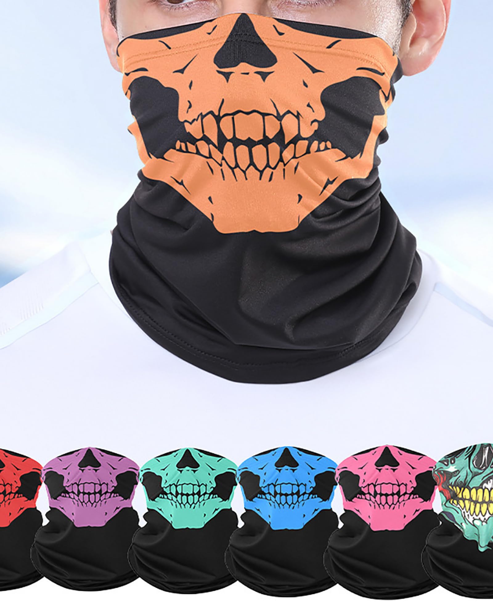 CORIRESHA Skull Face Mask UV Sun Dust Protection Neck Gaiter Motorcycle Bandana for Men Women
