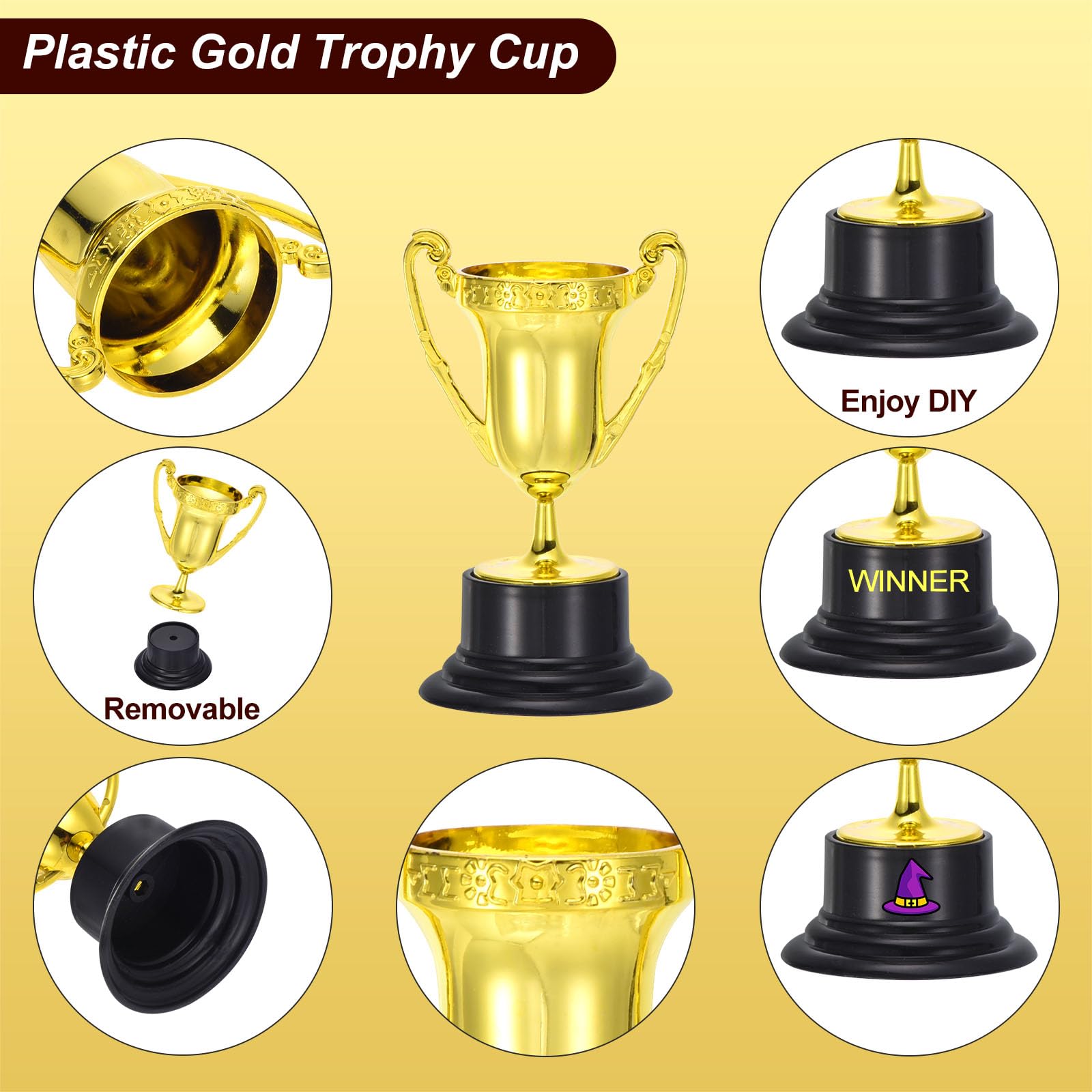 PATIKIL Paquete de 60 Mini Trofeos de Plástico Dorados de 3.3 Pulgadas Copa de Trofeo Pequeña Premio Al Primer Lugar Trofeos para Deportes Torneos de Fútbol Competencia Fiesta