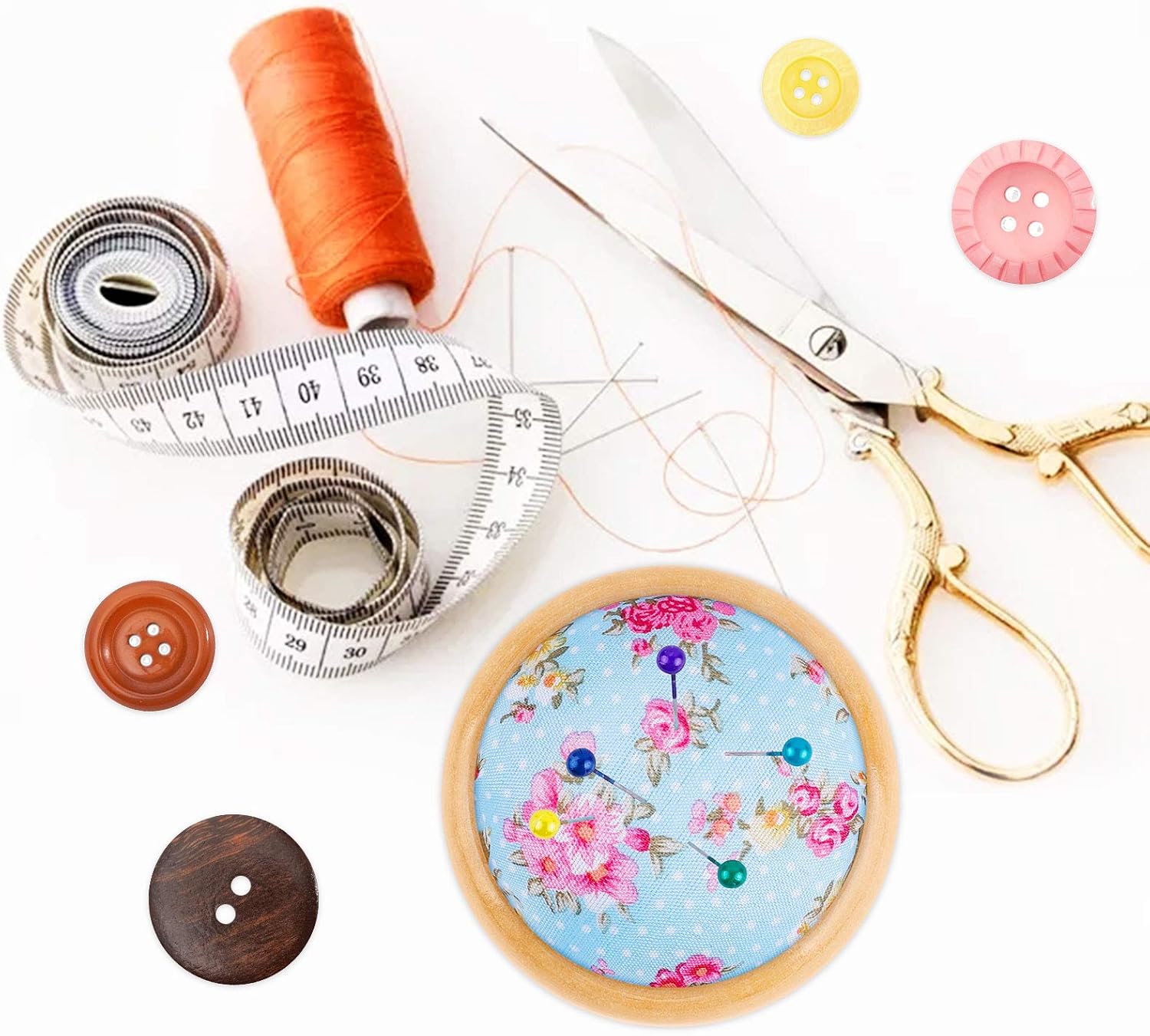 eZAKKA Pin Cushion Pin Cushions Wooden Base Needle Pincushions for Sewing, European-Style Blue