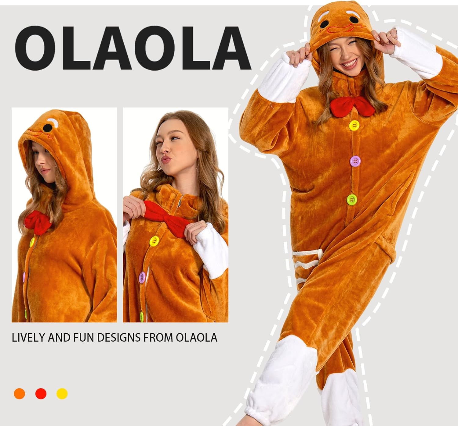 OLAOLA Unisex Adult Christmas Costume, Plush Santa Onesie Reindeer Gingerbread Snowman One-Piece Cosplay Pajamas - Image 3