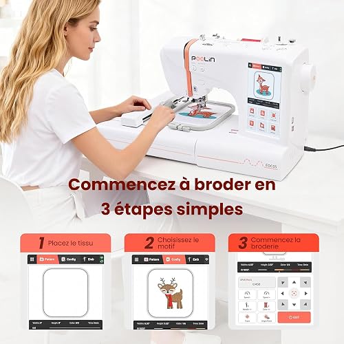 PooLin EOC05 Embroidery Machine - Electronic Sewing Machine – 7" TFT LCD Touch Screen, 10×10 cm and 10×23.5 cm Frames, USB/Wi-Fi Import of Patterns, Ideal for Beginners and Experts - 3