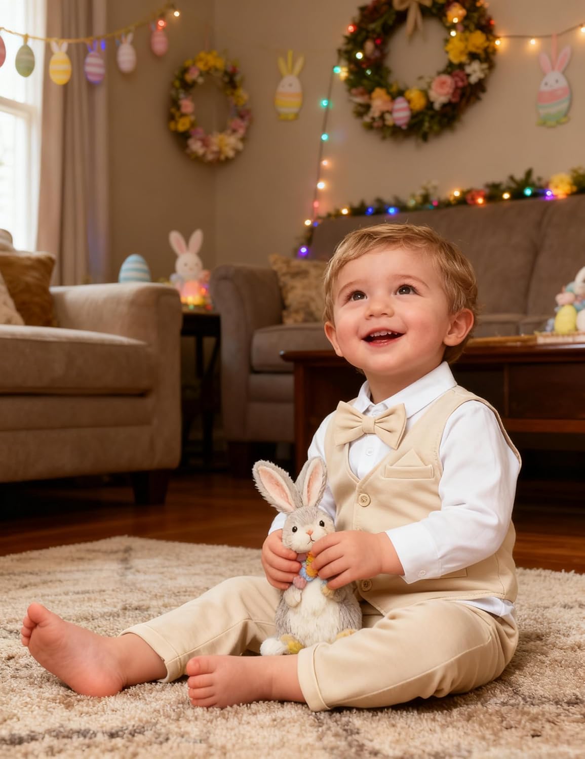 A&J DESIGN Baby Boy Suits Clothes Infant Toddler Formal Gentleman Outfits, Dress Shirt + Vest + Bow Tie + Pants Wedding Set - Image 2