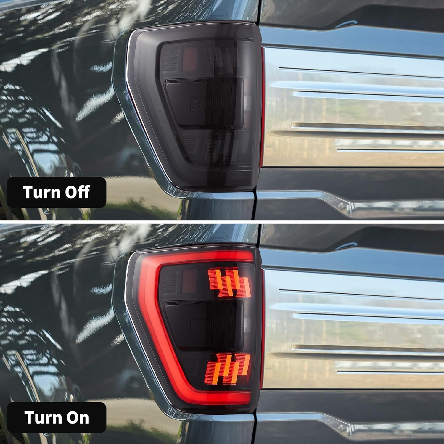 VLAND LED Headlights and Smoked Taillights For 14th Gen Ford F150 2021-2023, Driver & Passenger side, Only fit for F-150 without Blind Spot