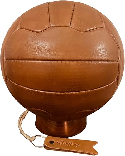 Miniatura 2 de Geoffrey Balón de fútbol vintage de 18 paneles, 100% cuero de vaca con base de madera, tamaño 5, fútbol retro cosido a mano