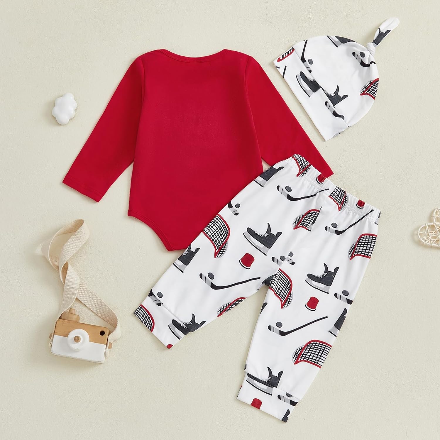 Baby Boy Hockey Outfit New Player in Town Long Sleeve Romper Long Pants Hat Set 3Pcs Newborn Fall Winter Clothes - Image 4