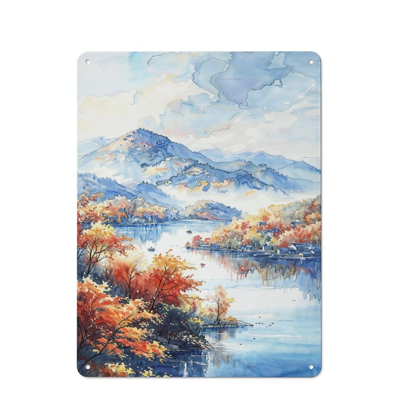 Junmoney Lake Autumn Tin Wall Plaque 40X30cm With For Bar Or Restaurant, Autumn Wall Decor For Hospitality Decor Collectors