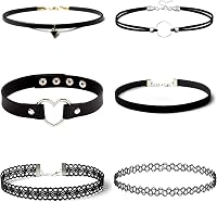 6pcs Gothic Black Lace Choker Necklace Set for Women - Punk Goth Jewelry Accessories