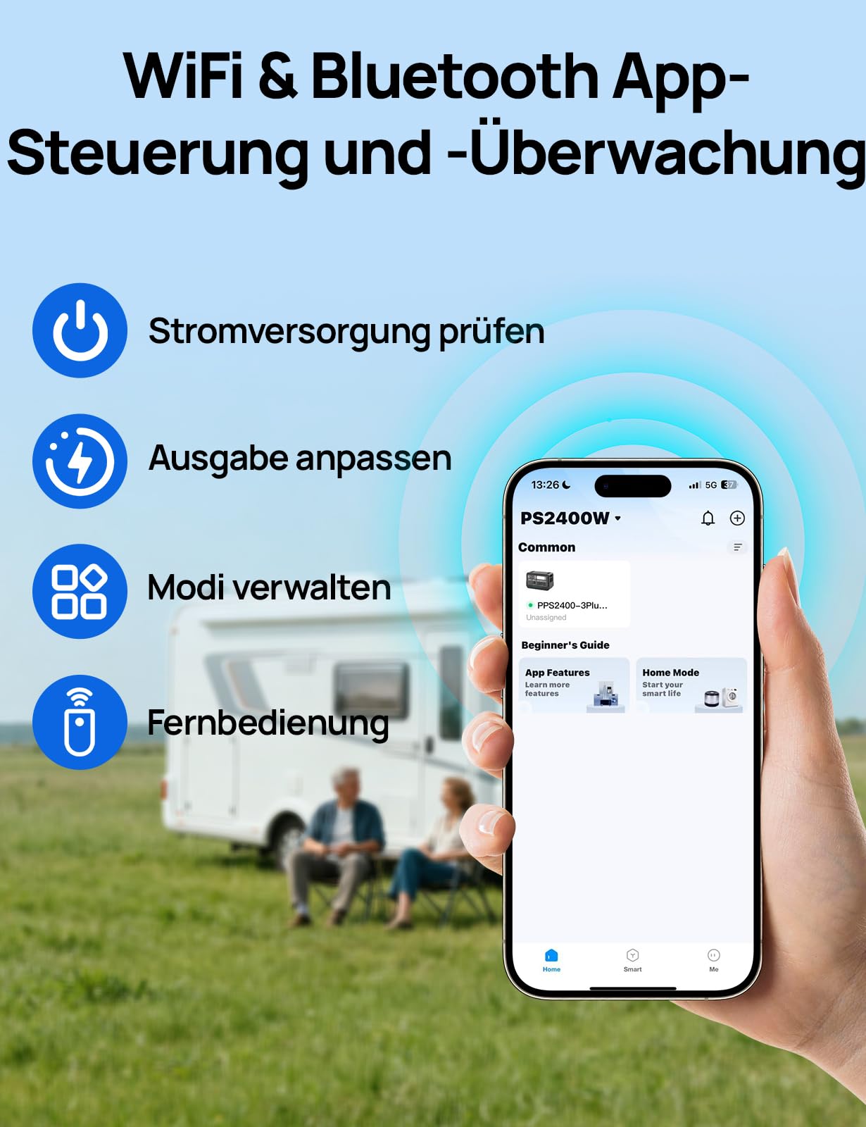 ECO-WORTHY PS2400W Powerstation Tragbare mit 200W Solarpanel Faltbar, 2048Wh Solar Generator mit 10 Anschlüssen (4800W Peak) WLAN- und Bluetooth-Funktion für Wohnmobile, Camping, Notfall und Zuhause