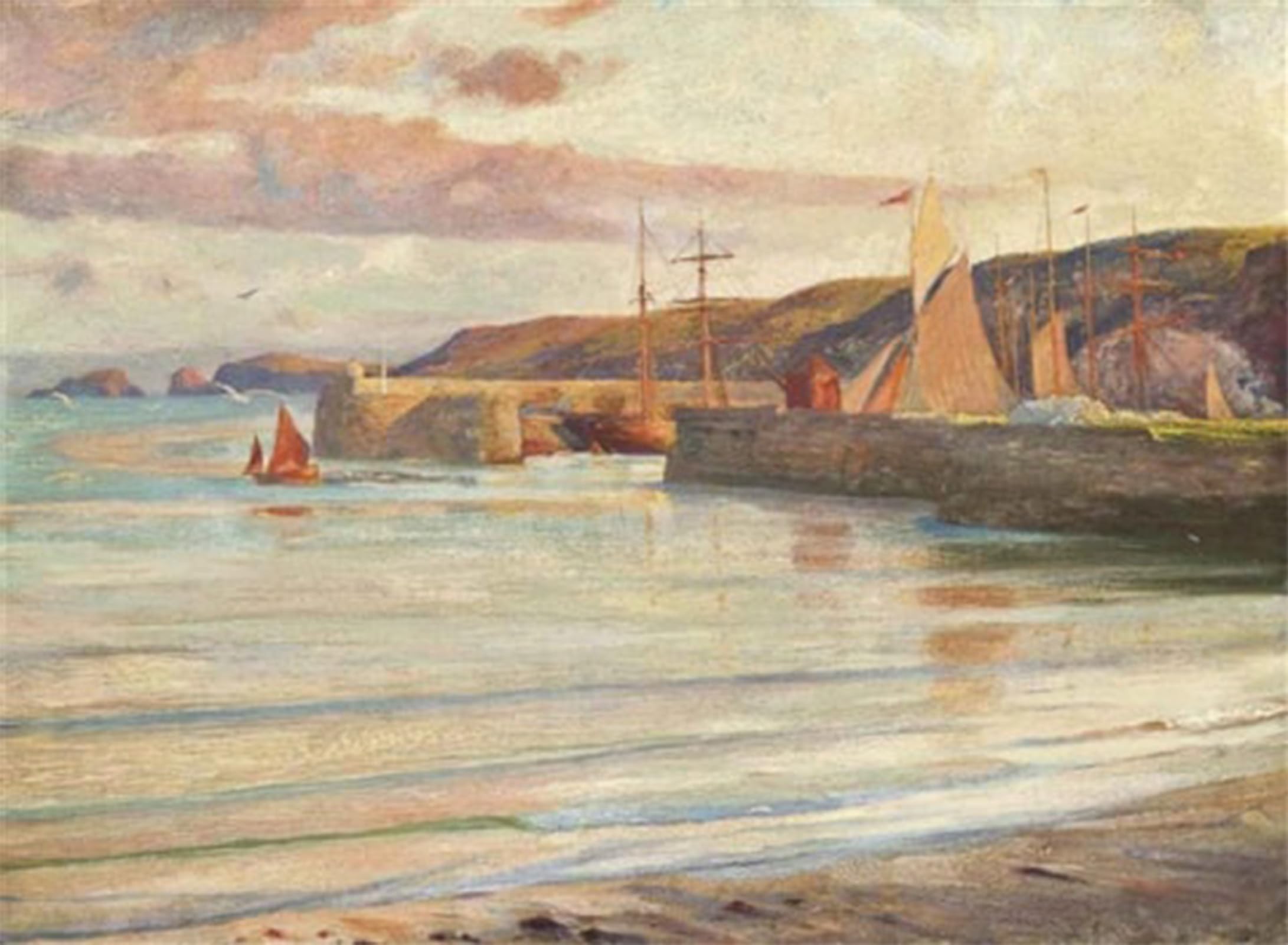 SERENDIPITP Vintage Picture Print on Canvas Wall Art Poster Polperro Sunset by Frank Dicksee Artwork Print Poster for Wall Decor 60x90cm