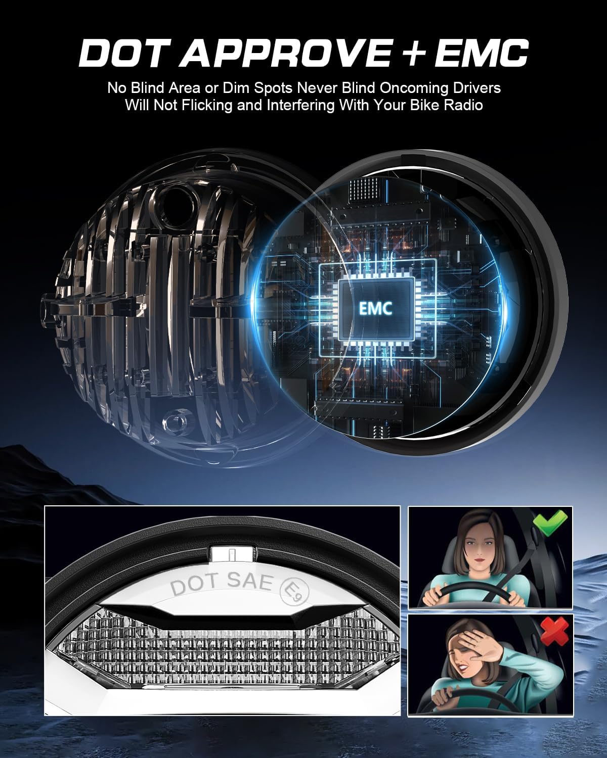 LX-LIGHT DOT Chrome 60W 4.5 Inch LED Passing Light with DRL LED Fog Lamps for Motorcycles Auxiliary Light Bulb Motorcycle Projector Driving Lamp