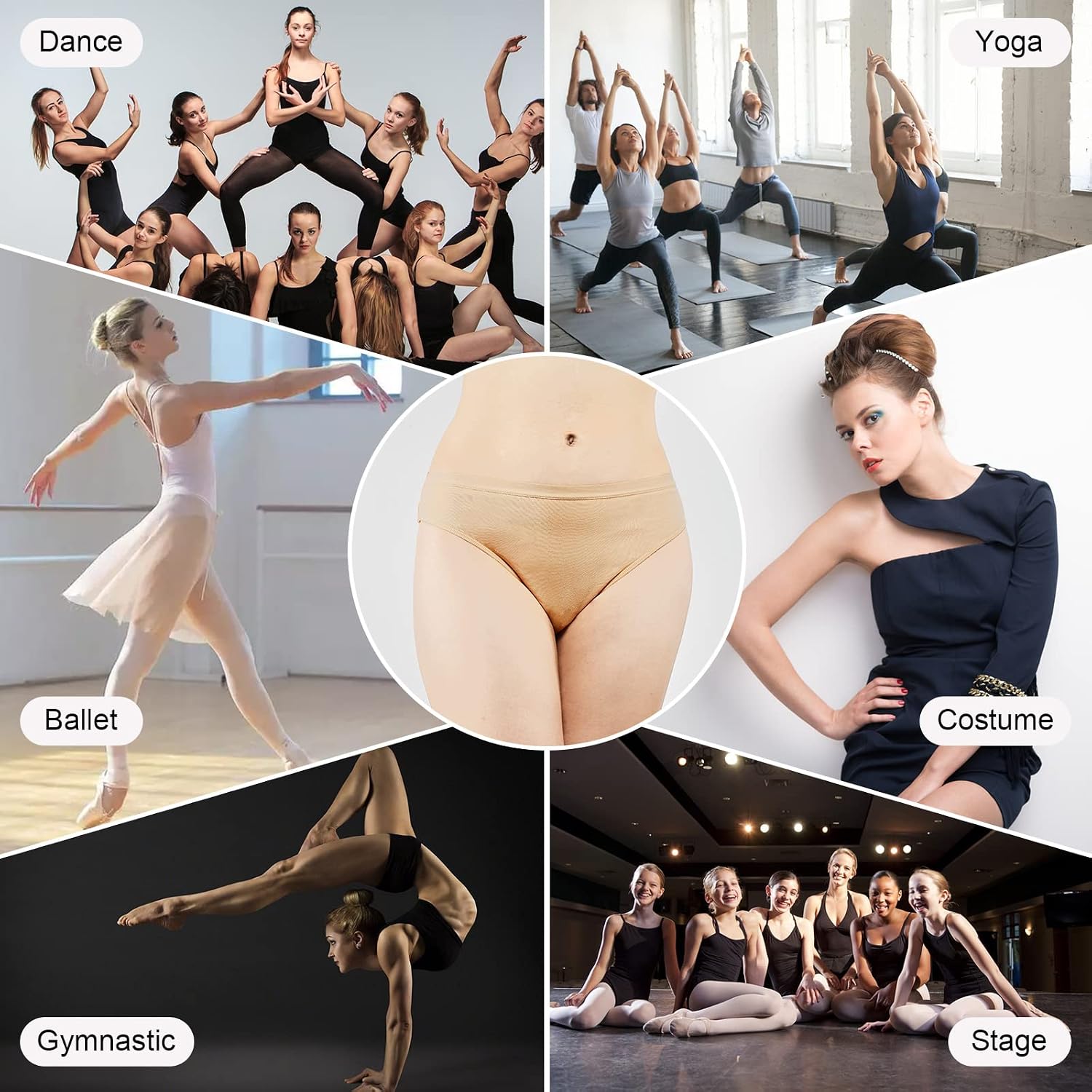 3 Packs Dance Underwear High Cut Ballets Nude Dance Briefs Tan Gymnastic Underwear Short Pants Women and Girls