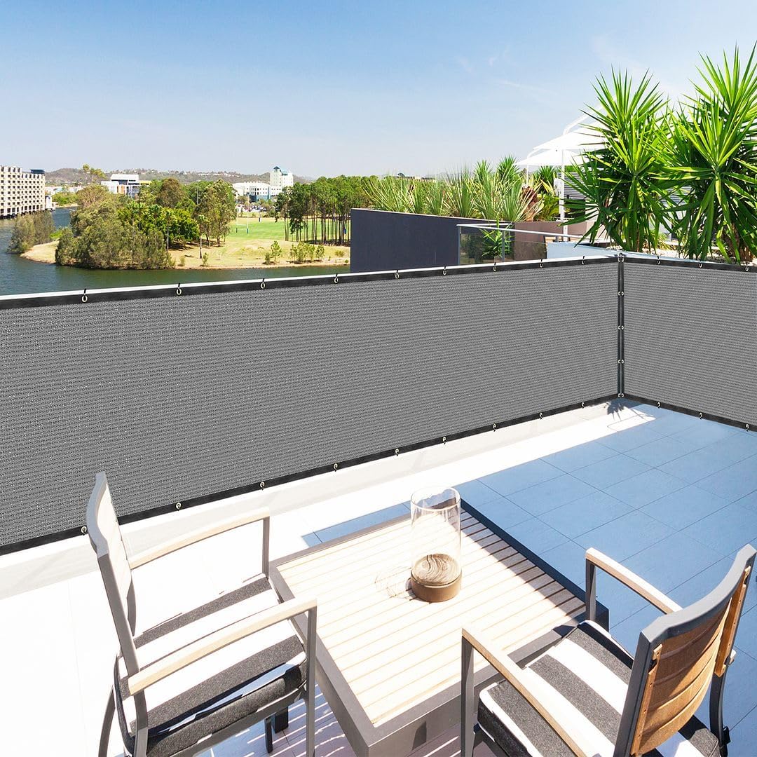 Houssity Grey 4' x 11' Balcony Deck Fence Privacy Screen Cover Panel Shade Cloth Fabric for Chain Link Fence Patio Pool Railing Driveway Walkway Porch Playground Dog Kennel Residence Commercial Use
