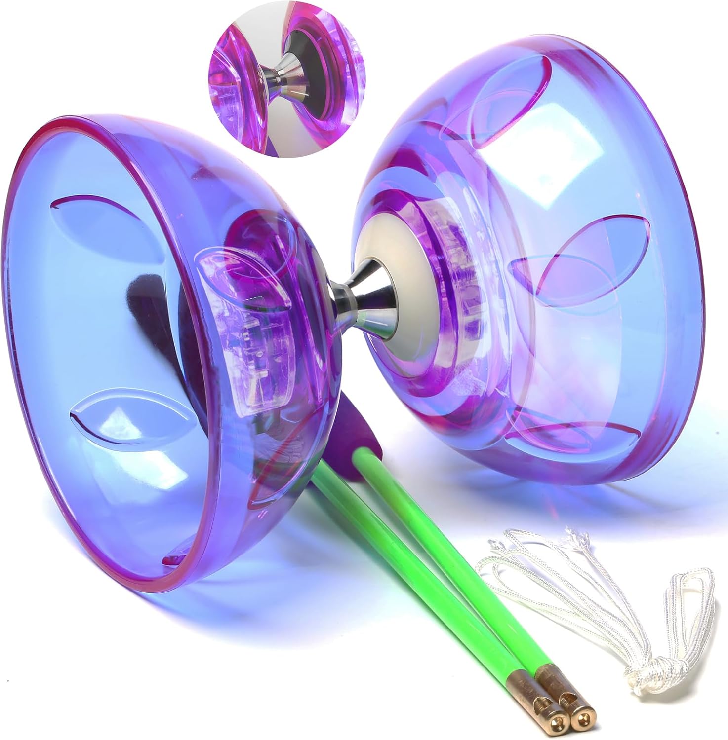 BodyRhythm Five Bearings Chinese Diabolo Yoyo Set with LED, Fiberglass Sticks, Adjustable Strings for All Ages - Best for Fitness and Tricks (Purple)