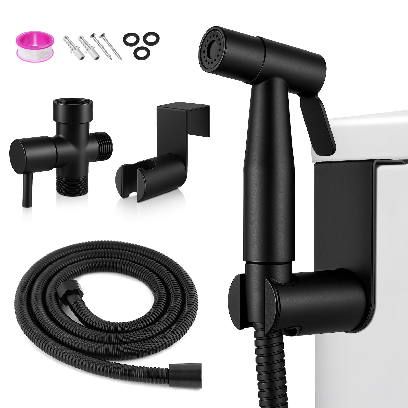 Photo 1 of **DAMAGED**
Handheld Toilet Bidet Sprayer, Water Pressure Adjustable Sprayer with Hose and 7/8 "T-Valve, Jet Spray and Soft Spray, for Toilet, Bidet, Shower etc., Stainless Steel, Black